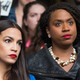 (l-r) Congresswomen-elects Alexandria Ocasio-Cortez (D-NY) and Ayanna Pressley (D-Ma) at a rally calling on Sen. Jeff Flake (R-AZ) to reject Judge Brett Kavanaugh’s nomination to the Supreme Court on October 1, 2018 in Boston, Massachusetts.